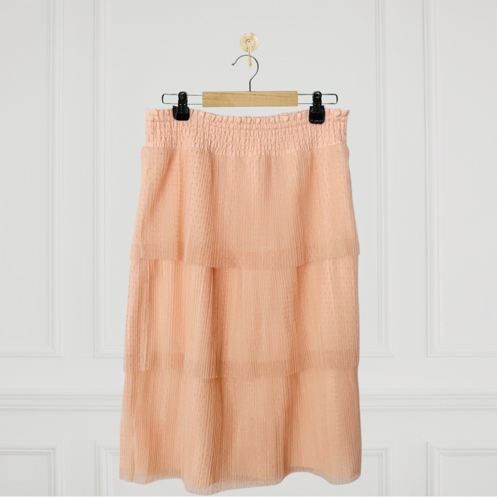DR2 l Peach Swiss Dot Tiered Midi Skirt NWT l Size Large